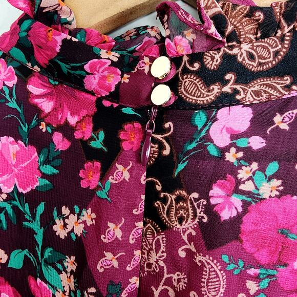 NEW Julia Jordan Ruffle Mockneck Floral Flutter Sleeve Floral Midi Dress - Picture 11 of 13